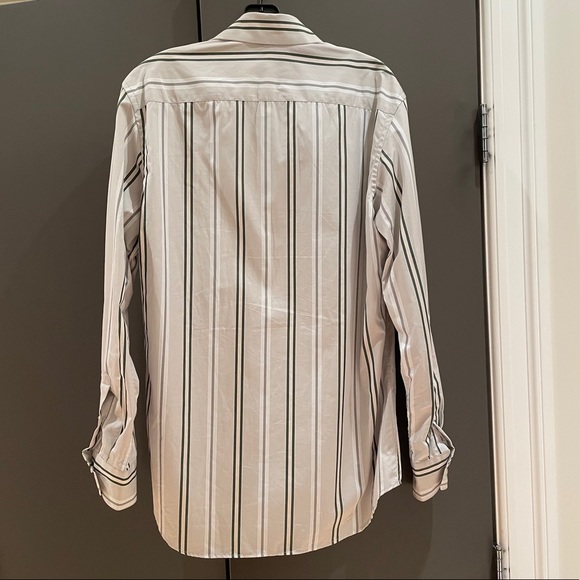 Prada light grey w green pinstripes shirt
